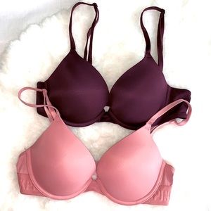 2 PINK Wear Everywhere Push up BRAS SIZE 34B, one pink, one burgundy